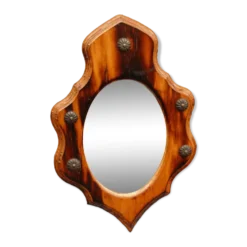 Miroir écusson en pin flammé, 33x22 cm