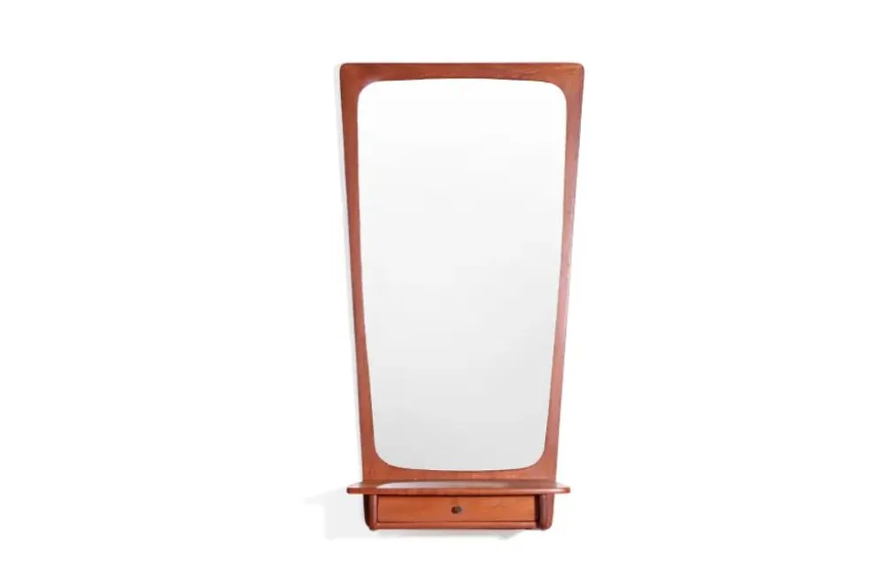 Miroir danois de style mid-century avec cadre en teck