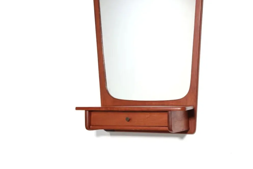 Miroir danois de style mid-century avec cadre en teck