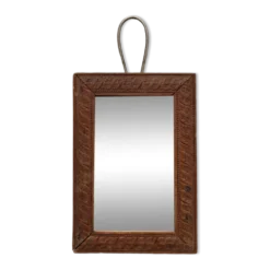 Miroir de barbier ancien verre mercure et cadre en bois sculpté