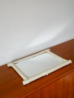 Miroir de barbier en bois effet bambou blanc 44 x 40 cm