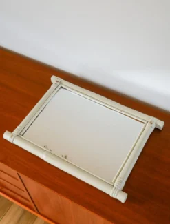 Miroir de barbier en bois effet bambou blanc 44 x 40 cm