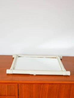 Miroir de barbier en bois effet bambou blanc 44 x 40 cm