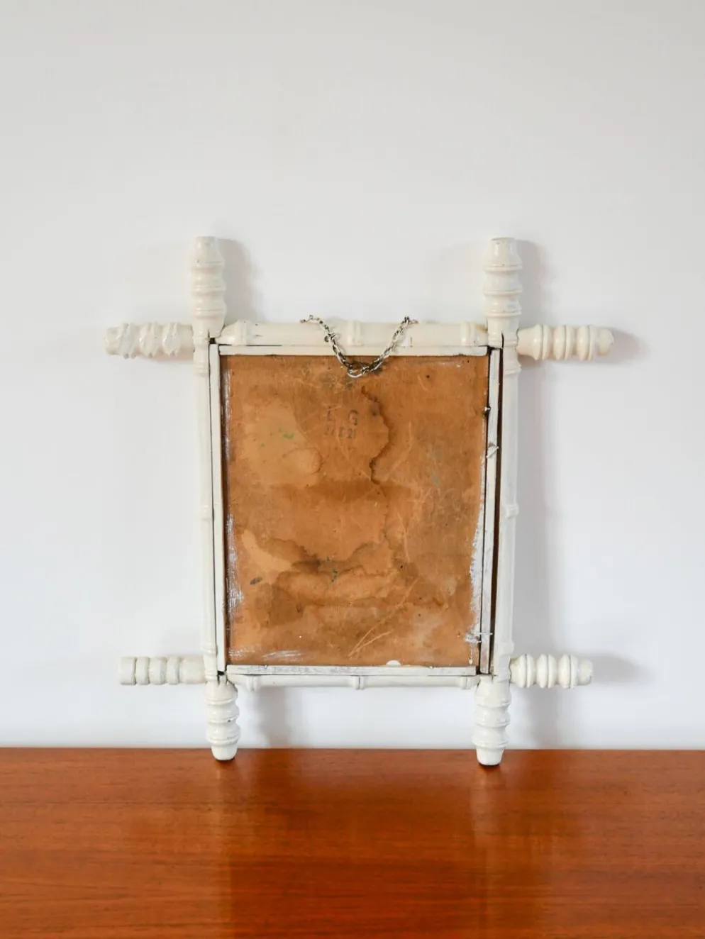 Miroir de barbier en bois effet bambou blanc 46 x 31 cm