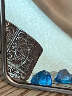 Miroir de barbier à poser en métal argenté