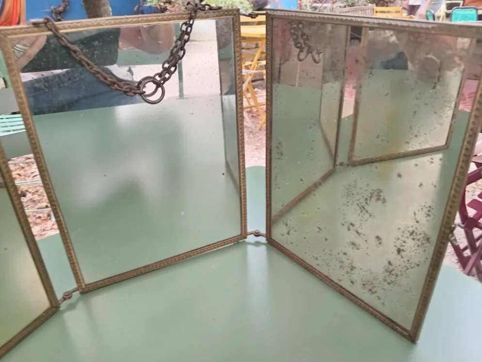 Miroir de barbier triptyque
