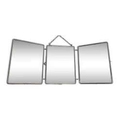 Miroir de barbier triptyque à chainette avec fermoir années 30 40