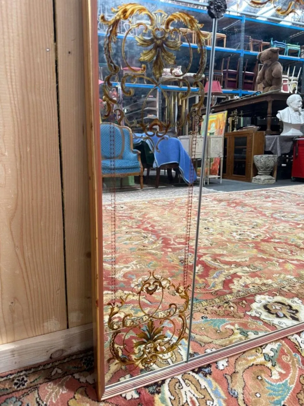 Miroir de brasserie Art Nouveau – Verre églomisé – Bois laqué – Bronze