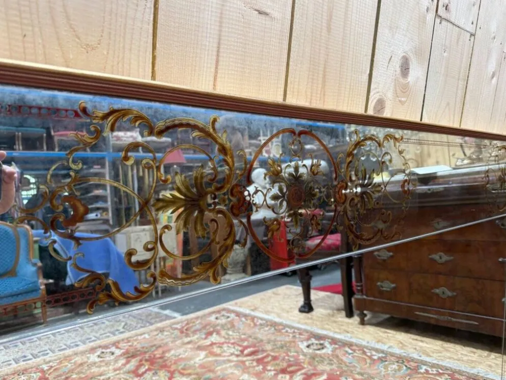 Miroir de brasserie Art Nouveau – Verre églomisé – Bois laqué – Bronze