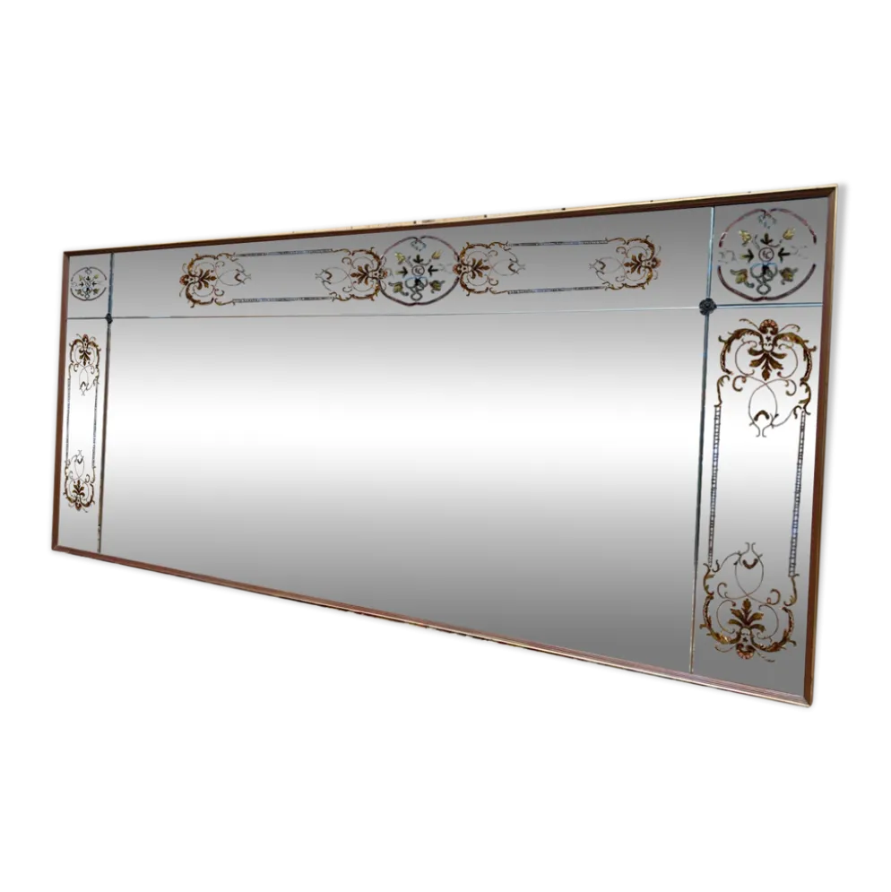 Miroir de brasserie Art Nouveau – Verre églomisé – Bois laqué – Bronze