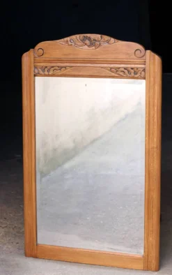 Miroir de cheminée ART DECO en chêne blond. Glace au mercure.