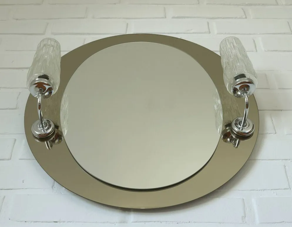Miroir de courtoisie éclairé, miroir mural de salle de bain vintage d'Allemagne des années 1980