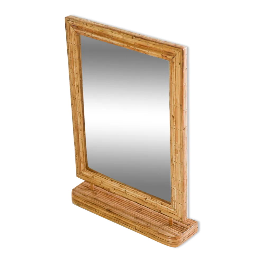 Miroir de courtoisie rectangulaire en rotin de style vintage
