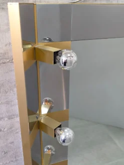 Miroir de maquillage éclairé par Gaetano Sciolari en chrome et laiton, Italie, années 1970