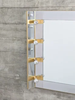 Miroir de maquillage éclairé par Gaetano Sciolari en chrome et laiton, Italie, années 1970