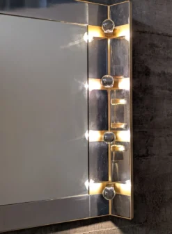 Miroir de maquillage éclairé par Gaetano Sciolari en chrome et laiton, Italie, années 1970