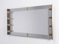 Miroir de maquillage éclairé par Gaetano Sciolari en chrome et laiton, Italie, années 1970