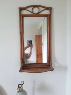 Miroir d'entrée en rotin vintage