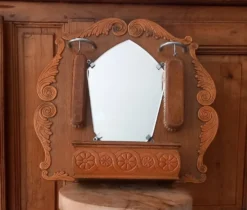 Miroir d'entrée vintage en chêne et ses brosses - années 40 / 50