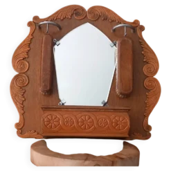 Miroir d'entrée vintage en chêne et ses brosses - années 40 / 50
