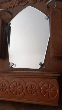 Miroir d'entrée vintage en chêne et ses brosses - années 40 / 50