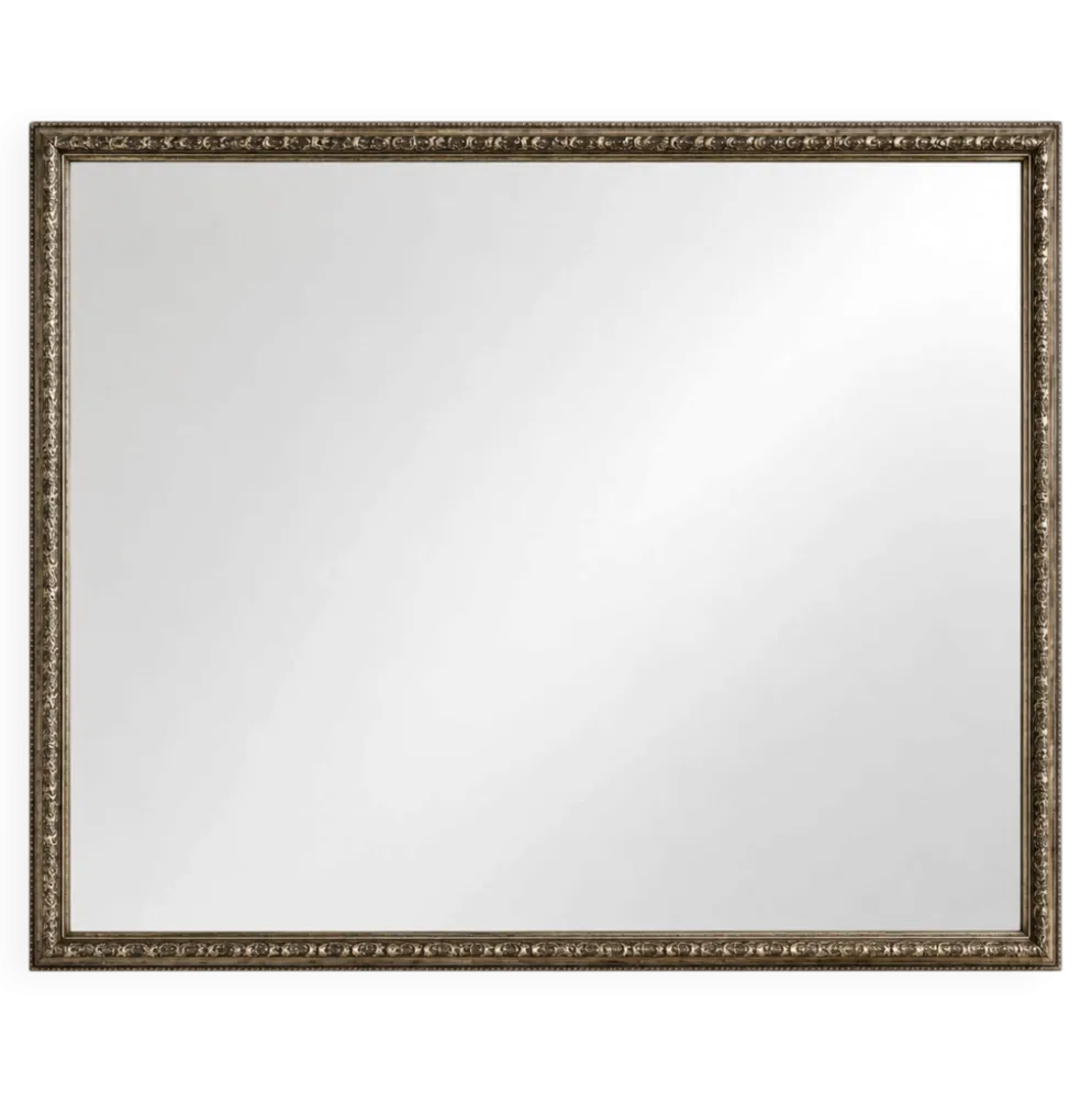 Miroir de parquet, cadre doré à frise de perles