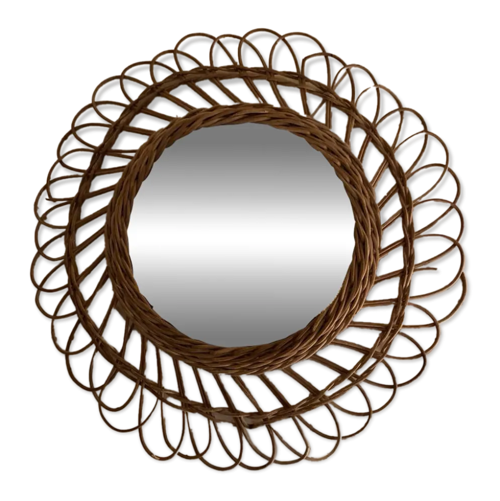 Miroir de sorcière en rotin vintage