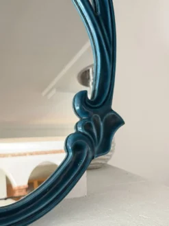 Miroir de style Art Nouveau en fonte émaillée vert impérial – Circa 1980