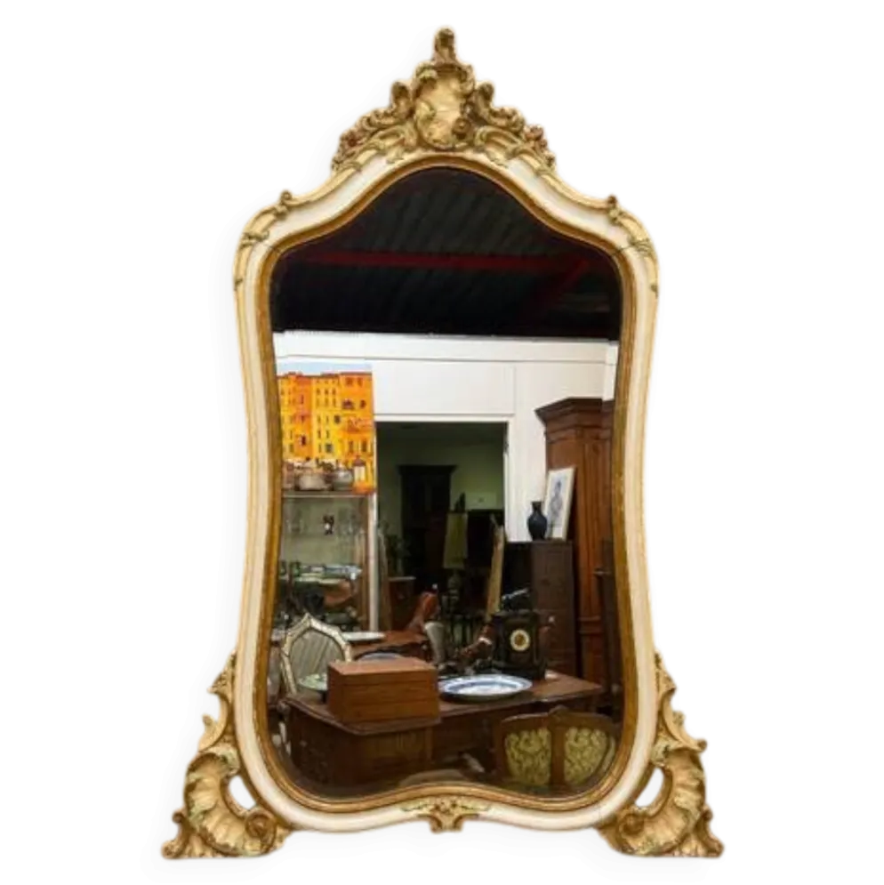 miroir de style Louis XV – Décor rocaille polychrome et doré