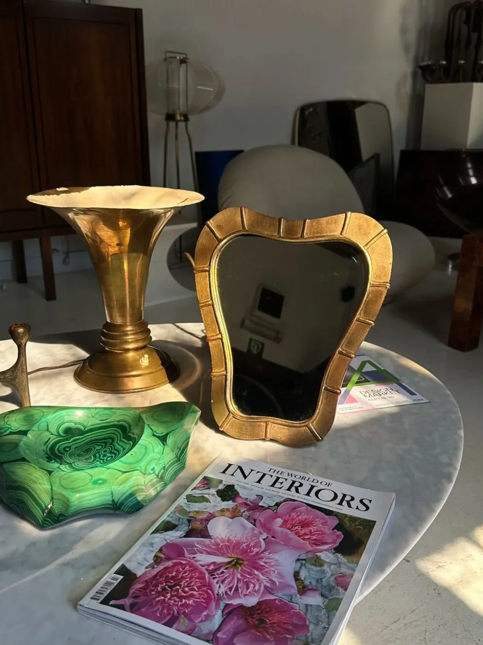 Miroir de table italien en bois doré, années 1950
