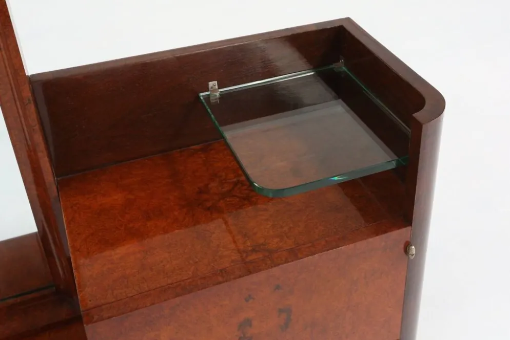 Miroir de toilette Art Déco par De Coene en placage de noyer, Belgique années 1930