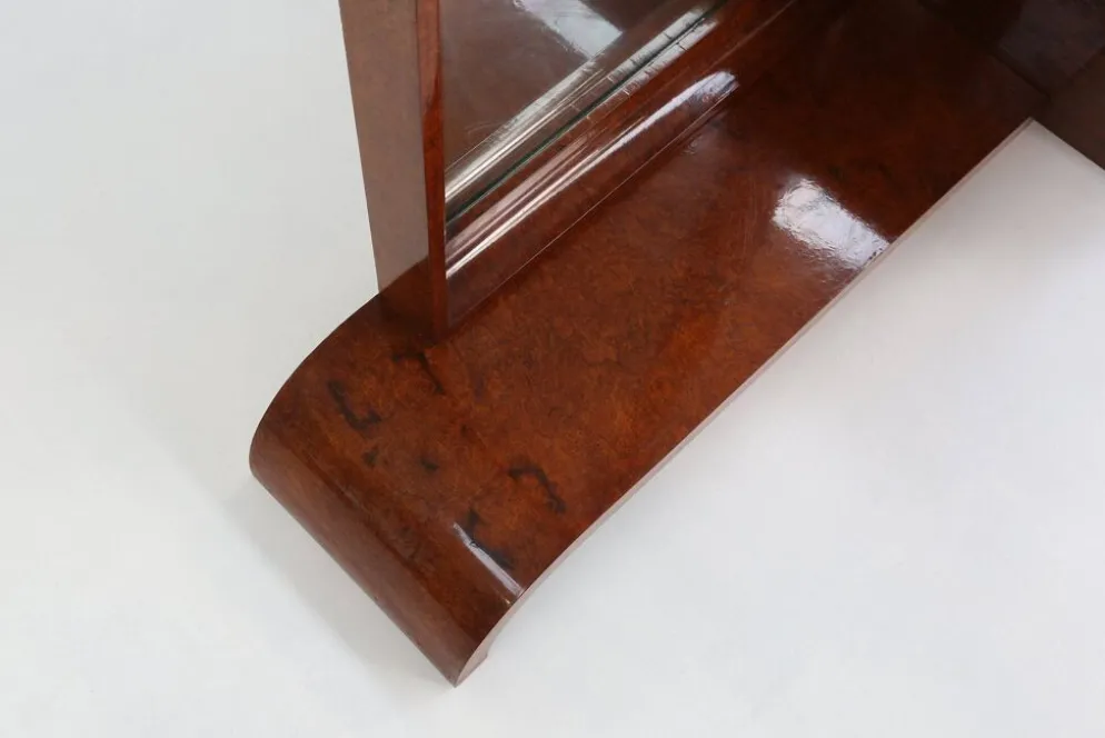 Miroir de toilette Art Déco par De Coene en placage de noyer, Belgique années 1930