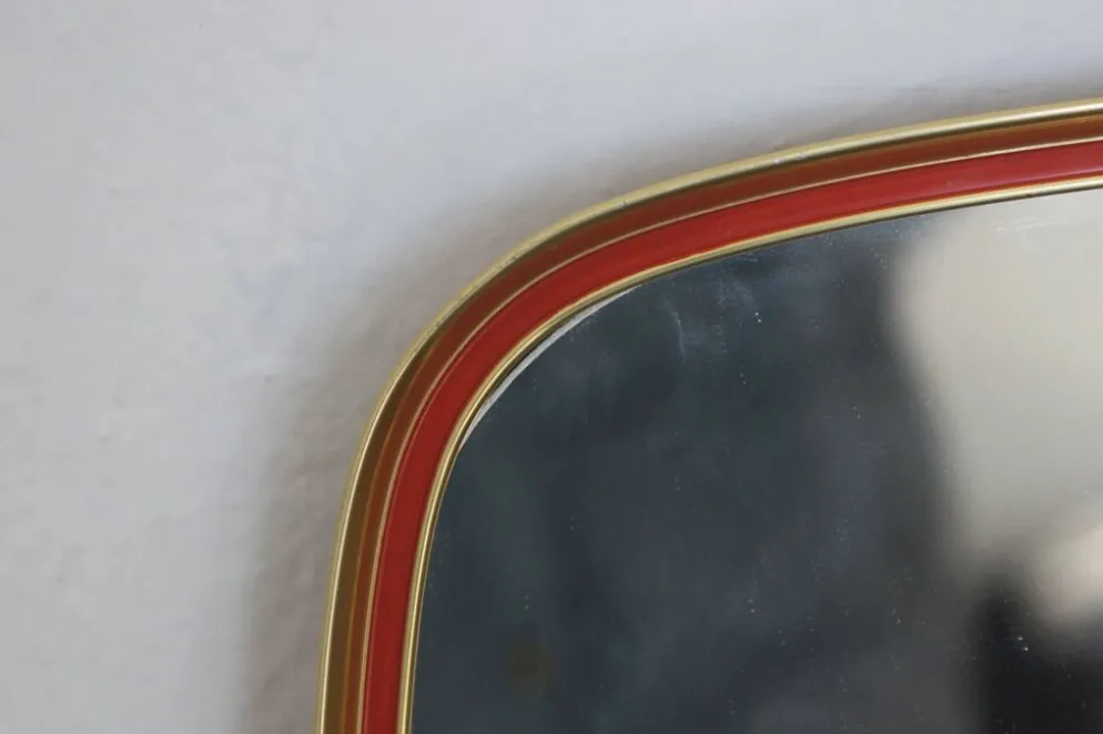 Miroir doré et rouge, années 1960