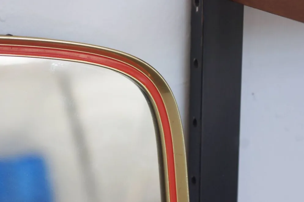 Miroir doré et rouge, années 1960