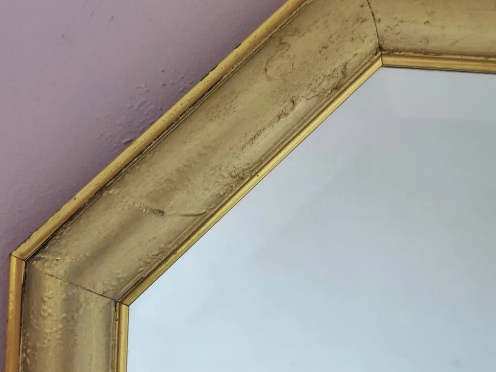 Miroir doré octogonal glace biseautée années 70