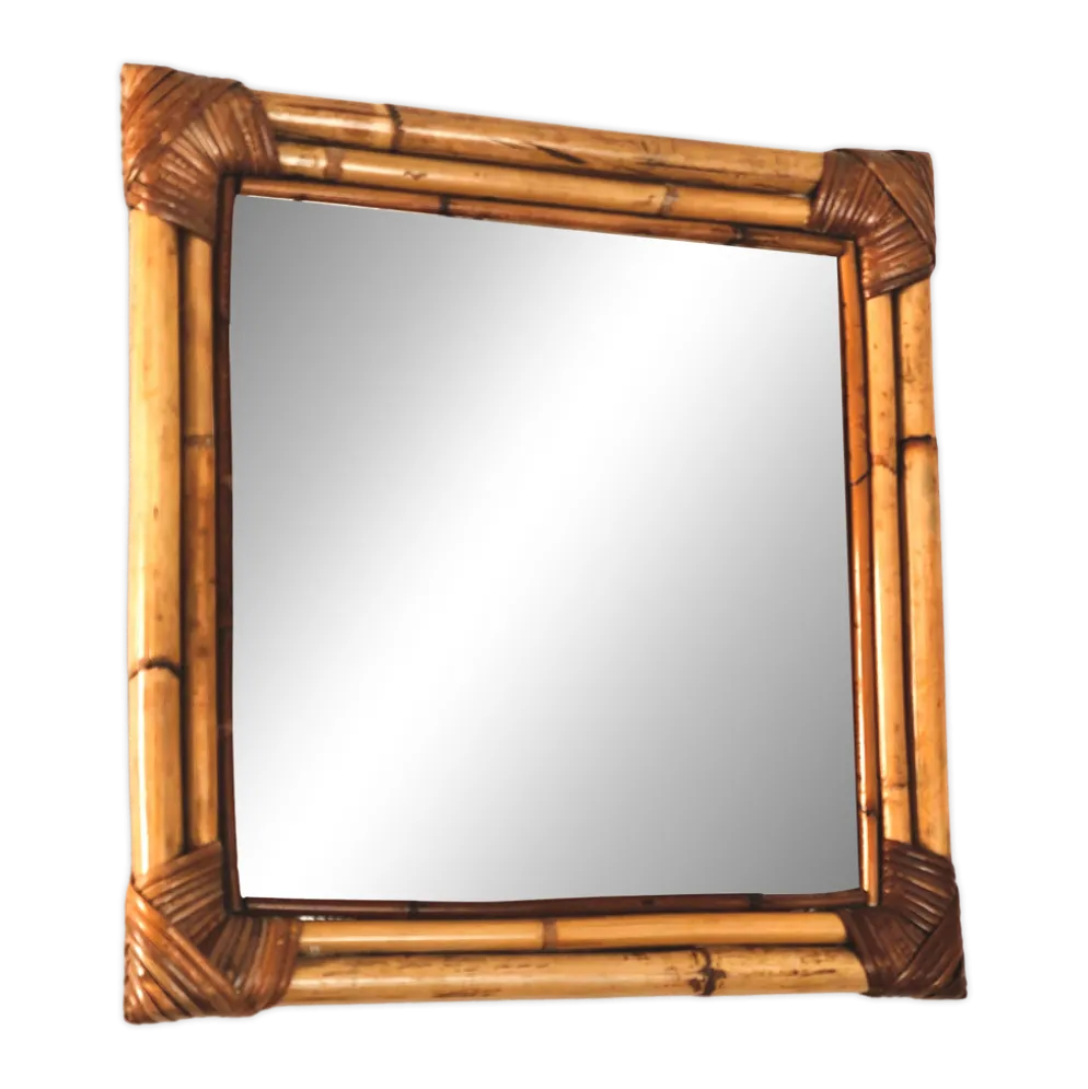 Miroir en bambou tressé ton naturel