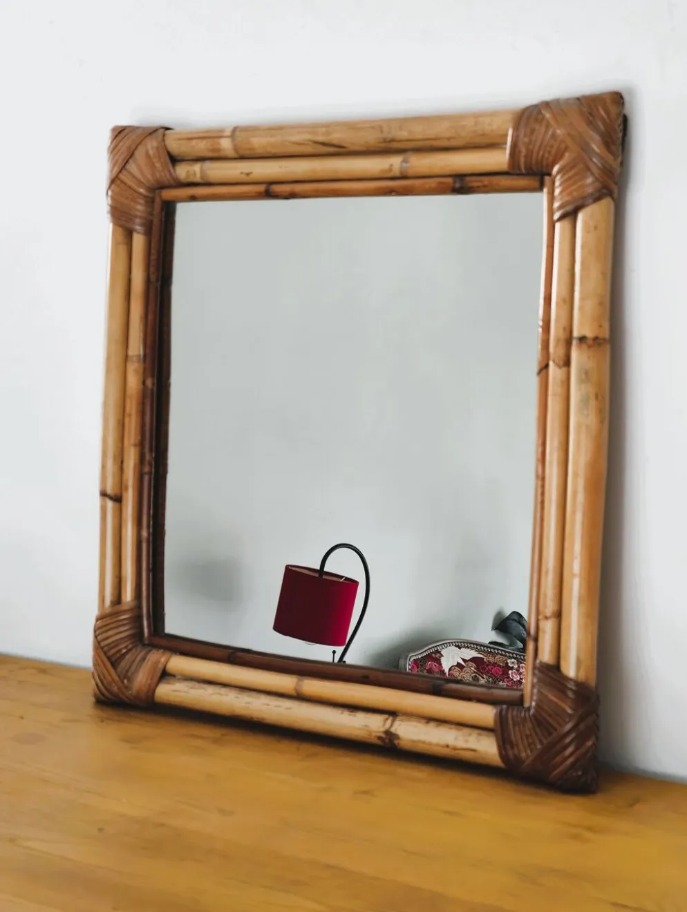 Miroir en bambou tressé ton naturel