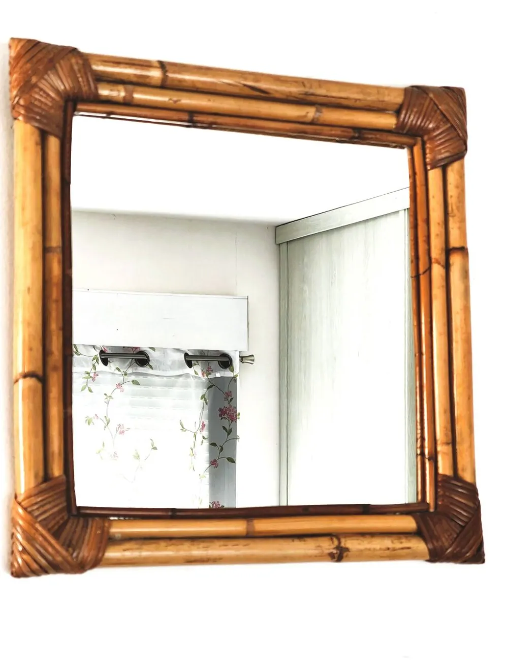 Miroir en bambou tressé ton naturel