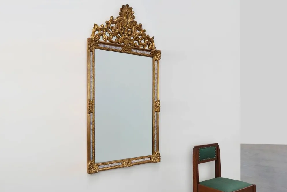 Miroir en bois doré de style rococo par Deknudt, Belgique, 20e siècle