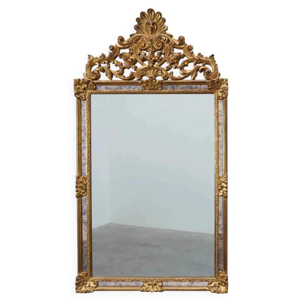 Miroir en bois doré de style rococo par Deknudt, Belgique, 20e siècle