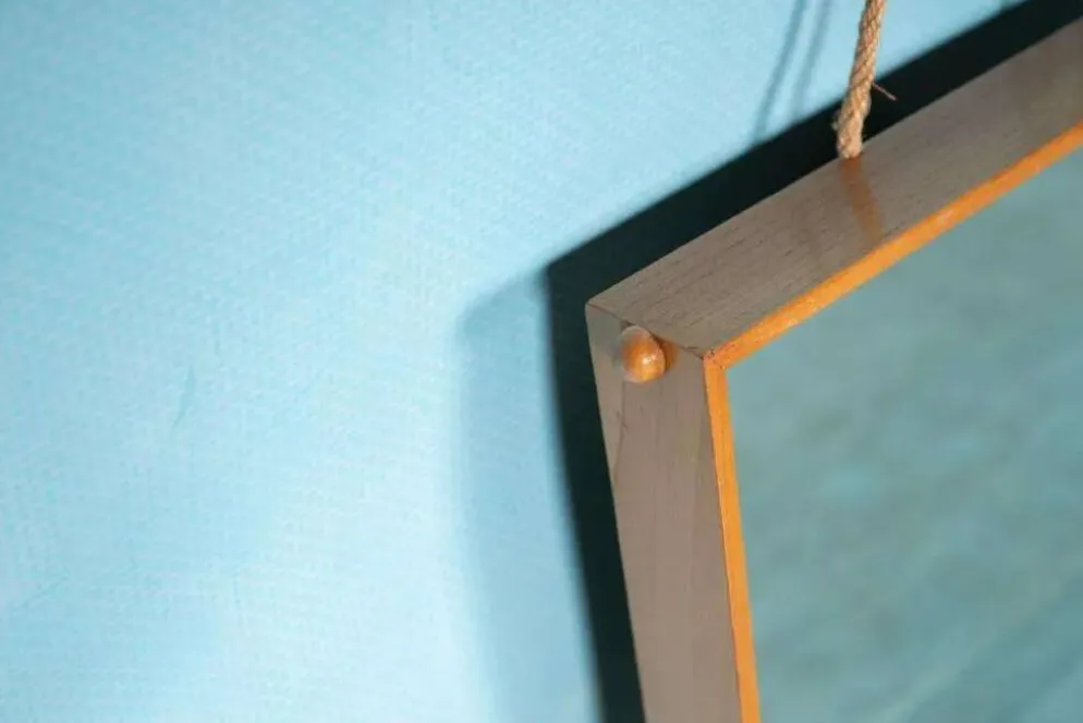 Miroir en bois Japandi scandinave des années 70, miroir minimaliste.