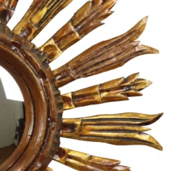 Miroir en bois vintage en forme de soleil, rayons dorés, années 50, 52 cm