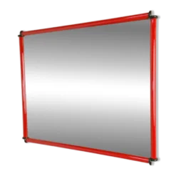 Miroir en cadre rouge postmoderne italien, années 1980