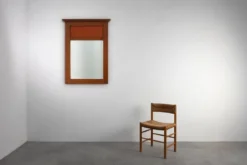 Miroir en chêne Art Déco français avec panneau cannelé, vers 1930