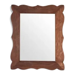 Miroir en chêne vintage des années 1970 avec cadre ondulé en forme de coquille.