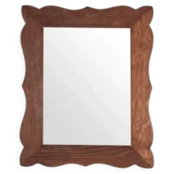 Miroir en chêne vintage des années 1970 avec cadre ondulé en forme de coquille.