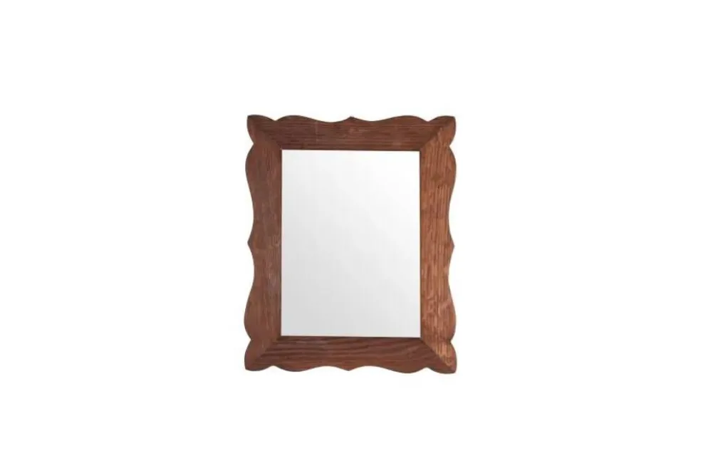 Miroir en chêne vintage des années 1970 avec cadre ondulé en forme de coquille.