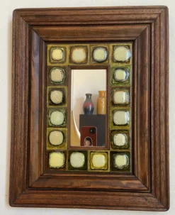 Miroir en céramique et bois années 80