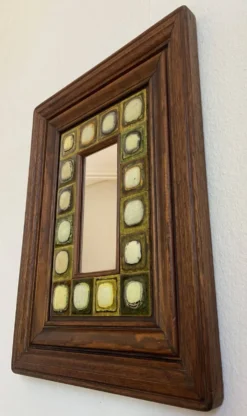 Miroir en céramique et bois années 80