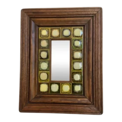 Miroir en céramique et bois années 80